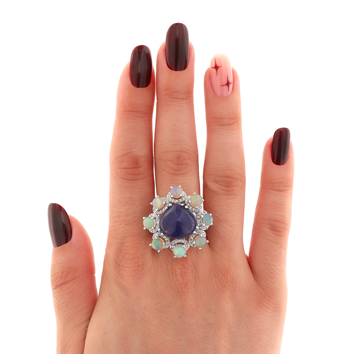 Inel din argint cu tanzanit natural, opal natural și diamante naturale - 1 | YEO