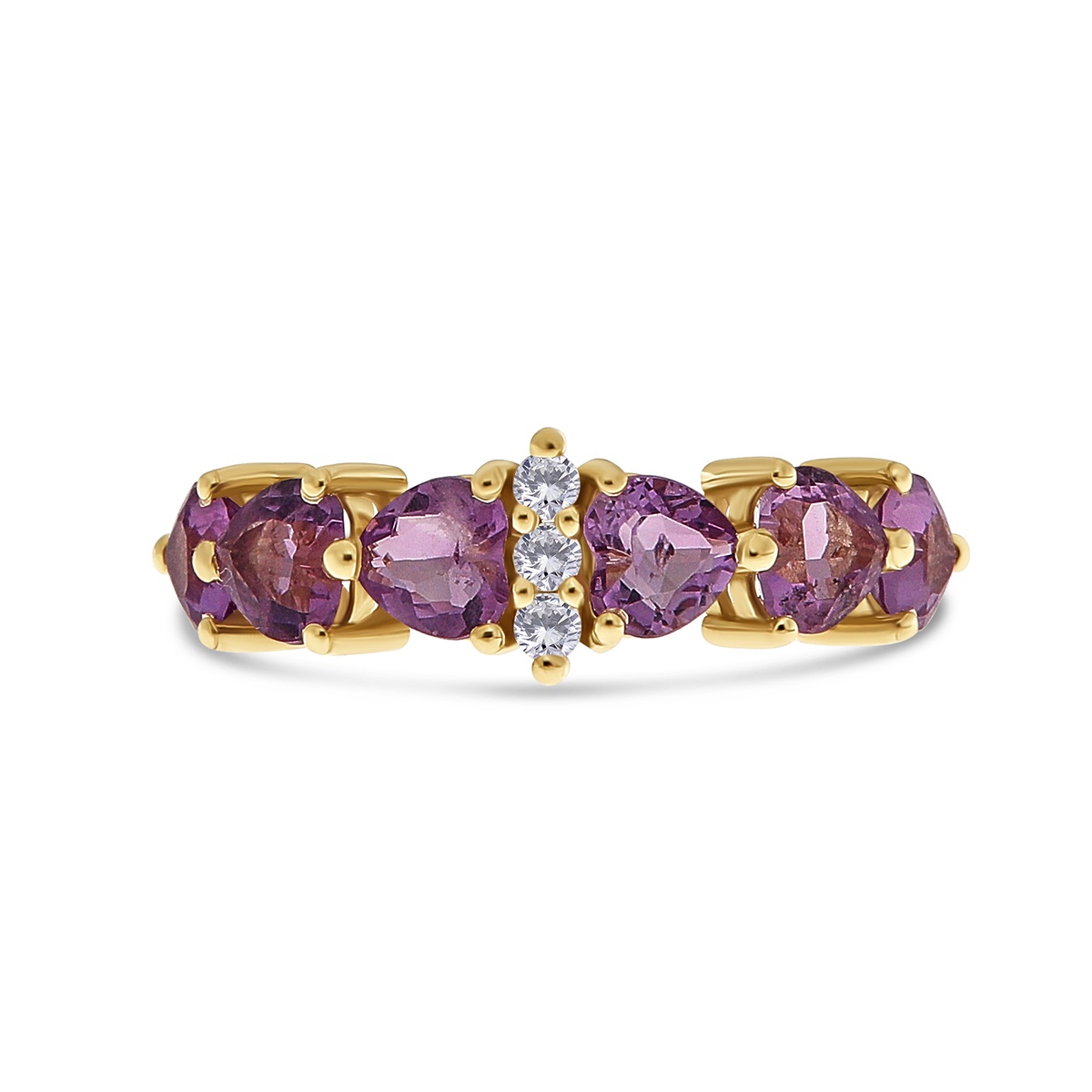 Inel din aur de 14k cu ametiste naturale de 2.40 ct și diamante naturale de 0.14 ct - 1 | YEO
