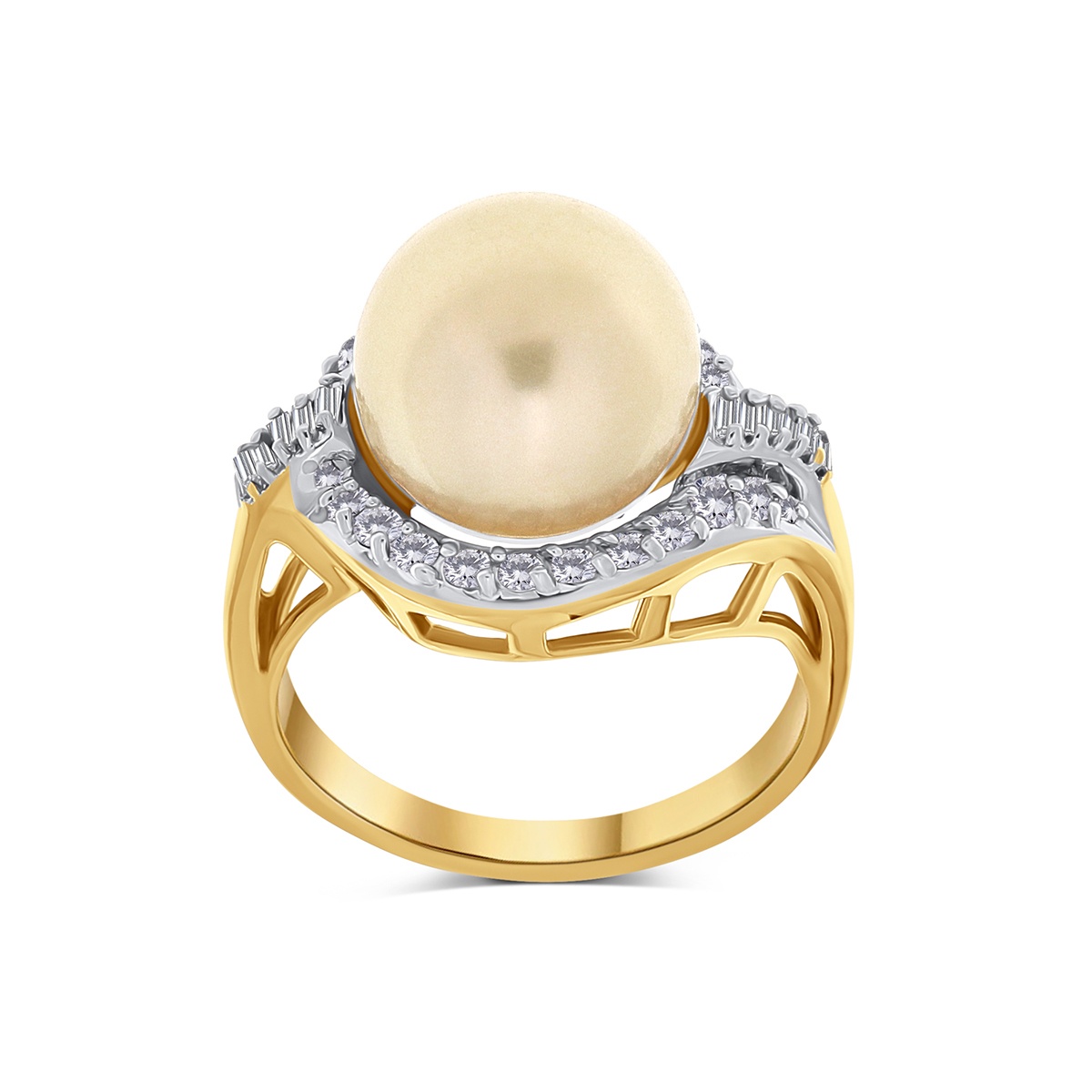 Inel din aur de 14k cu diamante naturale de 0.49 ct și perlă de cultură South Sea - 3 | YEO