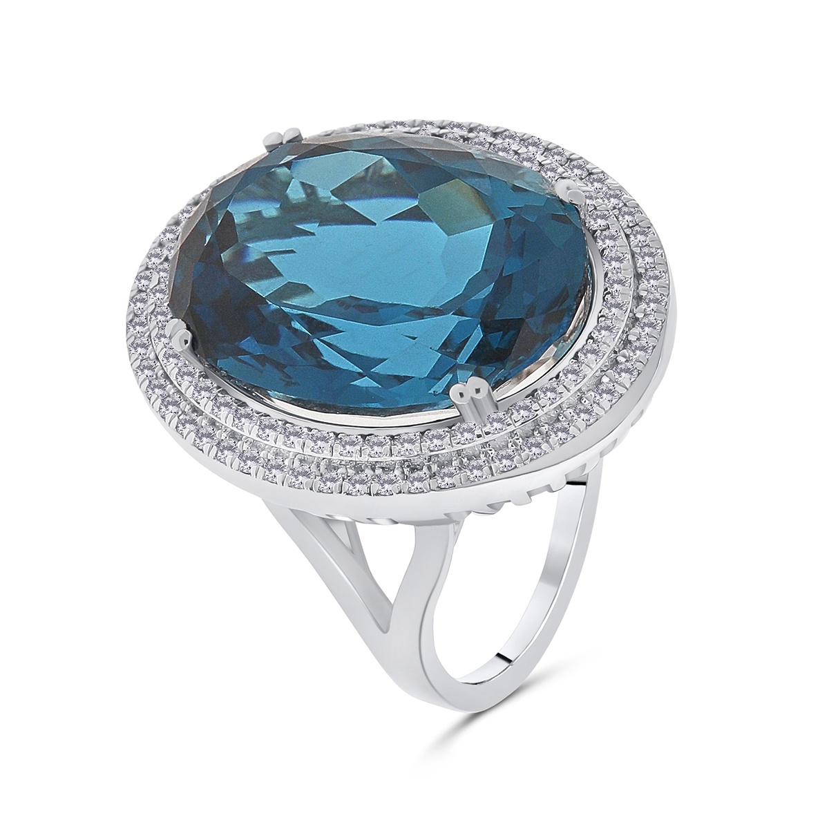 Inel din aur de 14k cu topaz natural de 25.38 ct și diamante naturale de 0.57 ct
