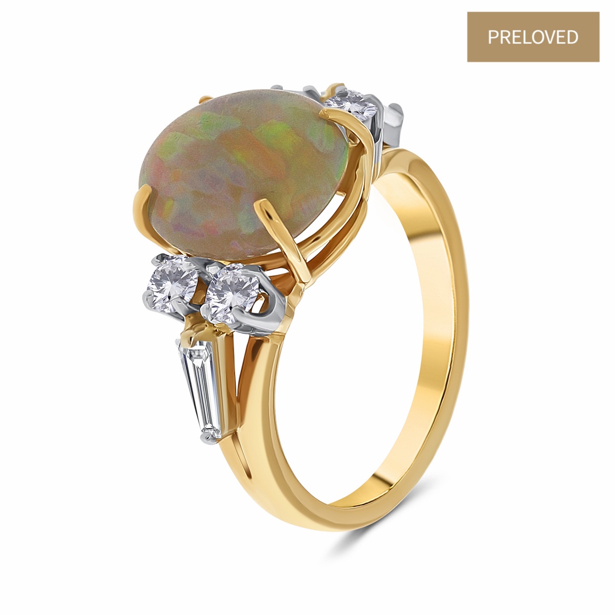 Inel din aur de 18k cu diamante naturale de 0.82 ct și opal natural de 4.60 ct