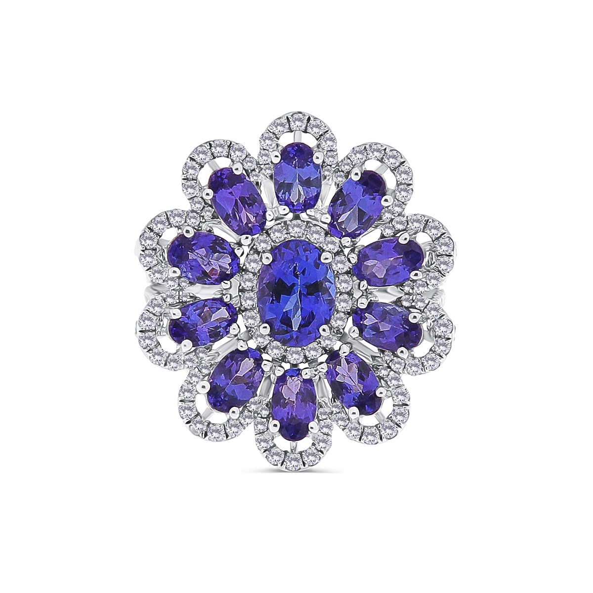 Inel din aur de 18k cu tanzanite naturale de 4.08 ct și diamante naturale de 0.70 ct - 1 | YEO