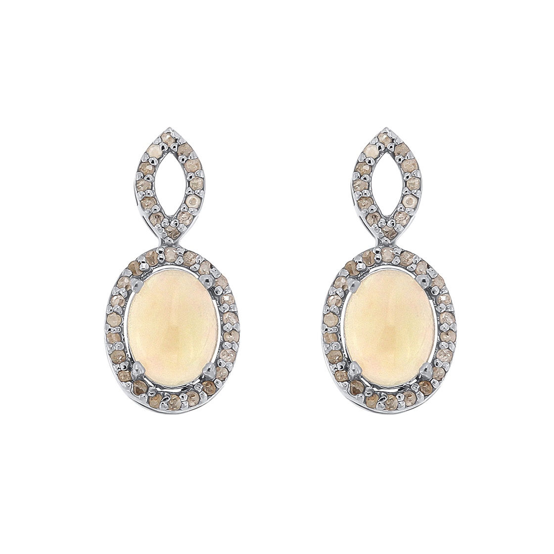 Cercei din argint cu opal si diamante naturale