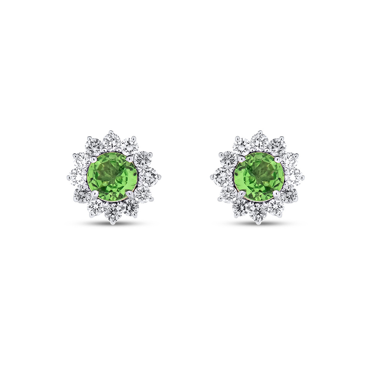 Cercei din aur alb de 14k cu tsavorite naturale de 1.54 ct si diamante naturale de 1.03 ct