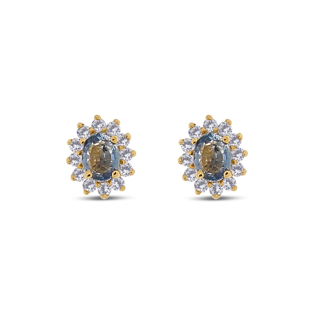 Cercei din aur de 18k cu diamante naturale de 0.18 ct și safire naturale de 0.45 ct