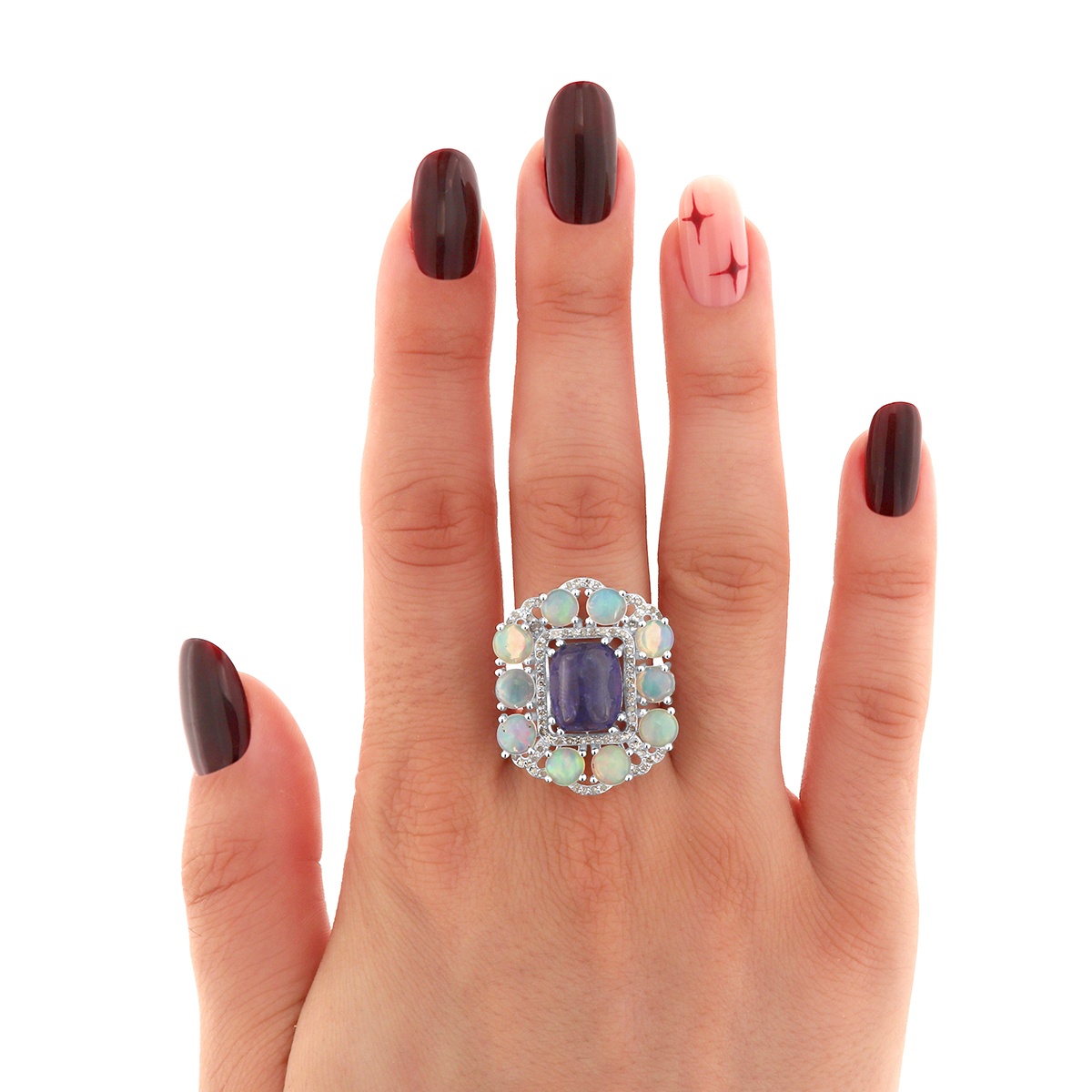 Inel din argint cu tanzanit, opal și diamante naturale - 1 | YEO