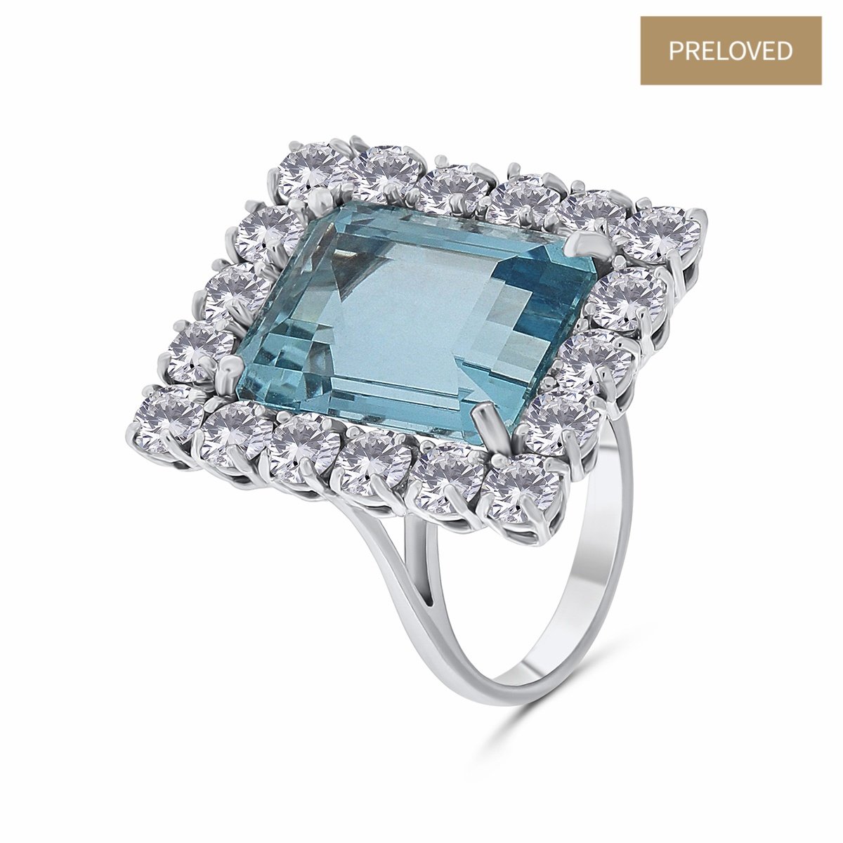 Inel din aur de 14k cu acvamarin natural de 9.50 ct si diamante naturale de 3.10 ct