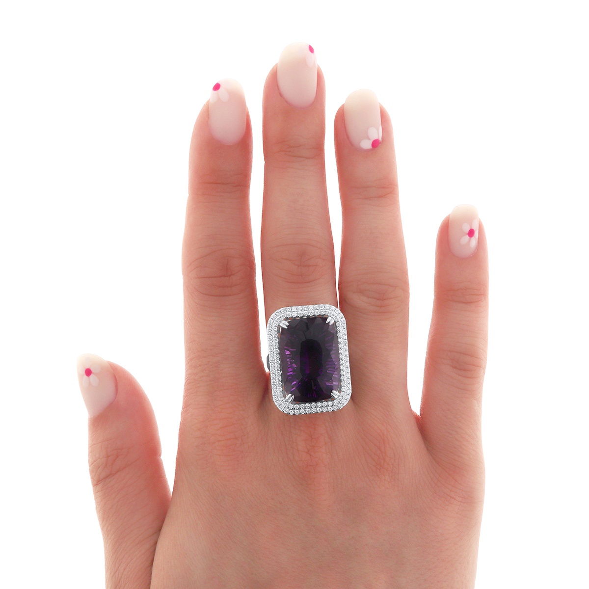 Inel din aur de 14k cu ametist natural de 19.29 ct și diamante naturale de 0.62 ct - 1 | YEO