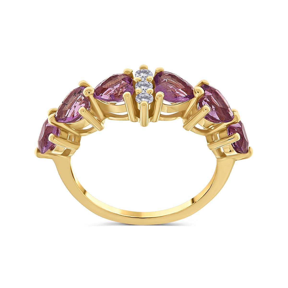 Inel din aur de 14k cu ametiste naturale de 2.40 ct și diamante naturale de 0.14 ct - 2 | YEO