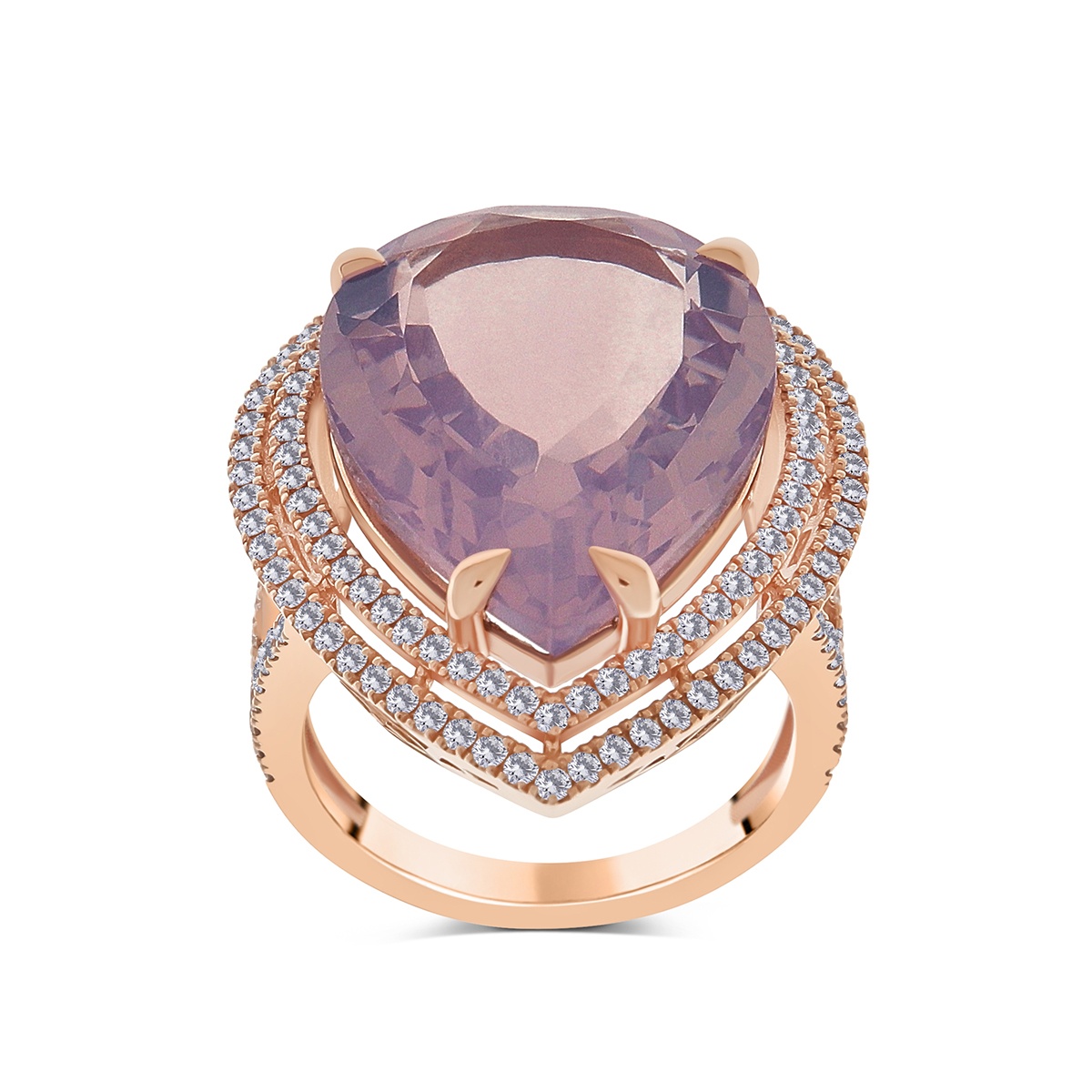 Inel din aur de 14k cu cuarț lavantă natural de 14.82 ct și diamante naturale de 0.80 ct - 2 | YEO