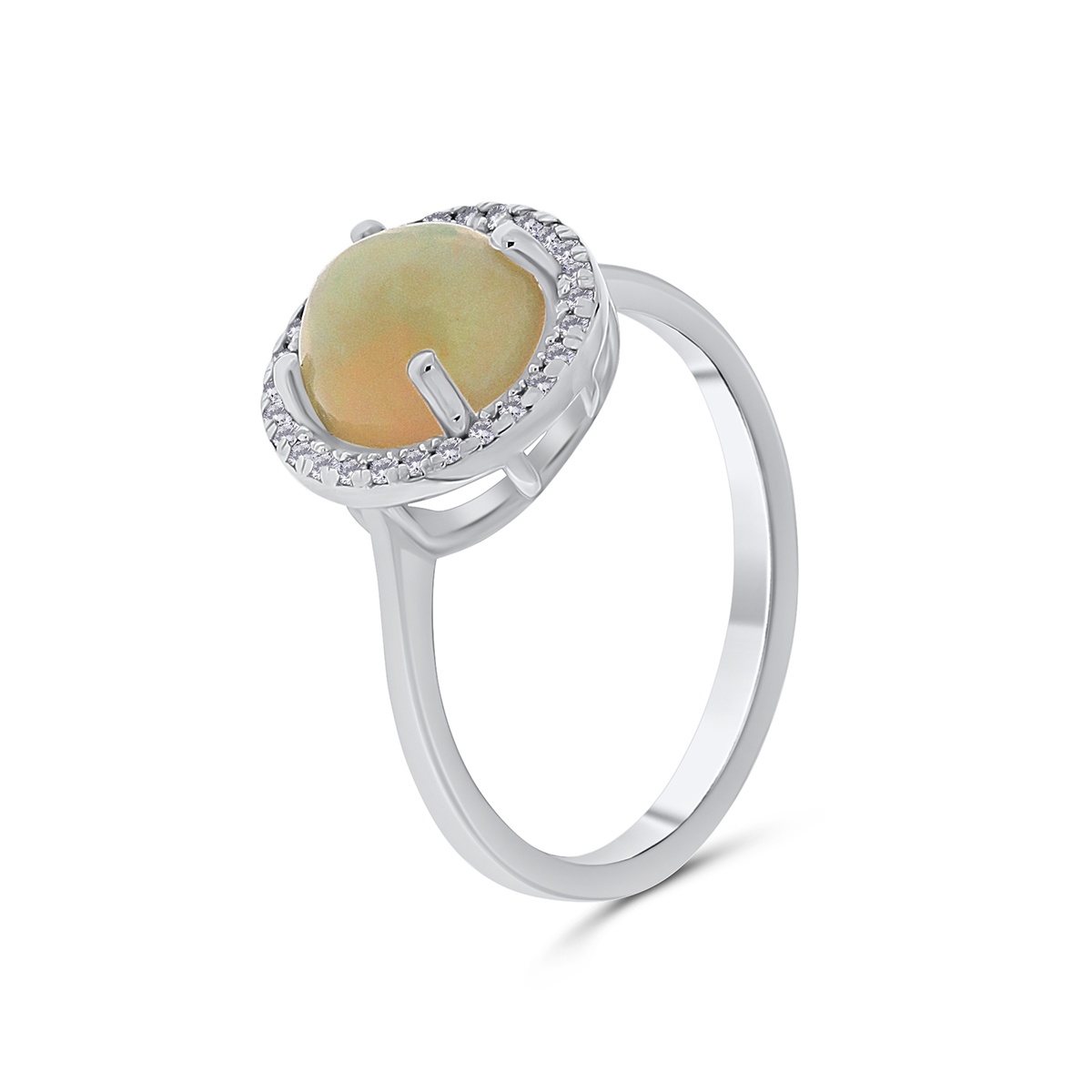 Inel din aur de 14k cu opal natural de 1.30 ct și diamante naturale de 0.10 ct