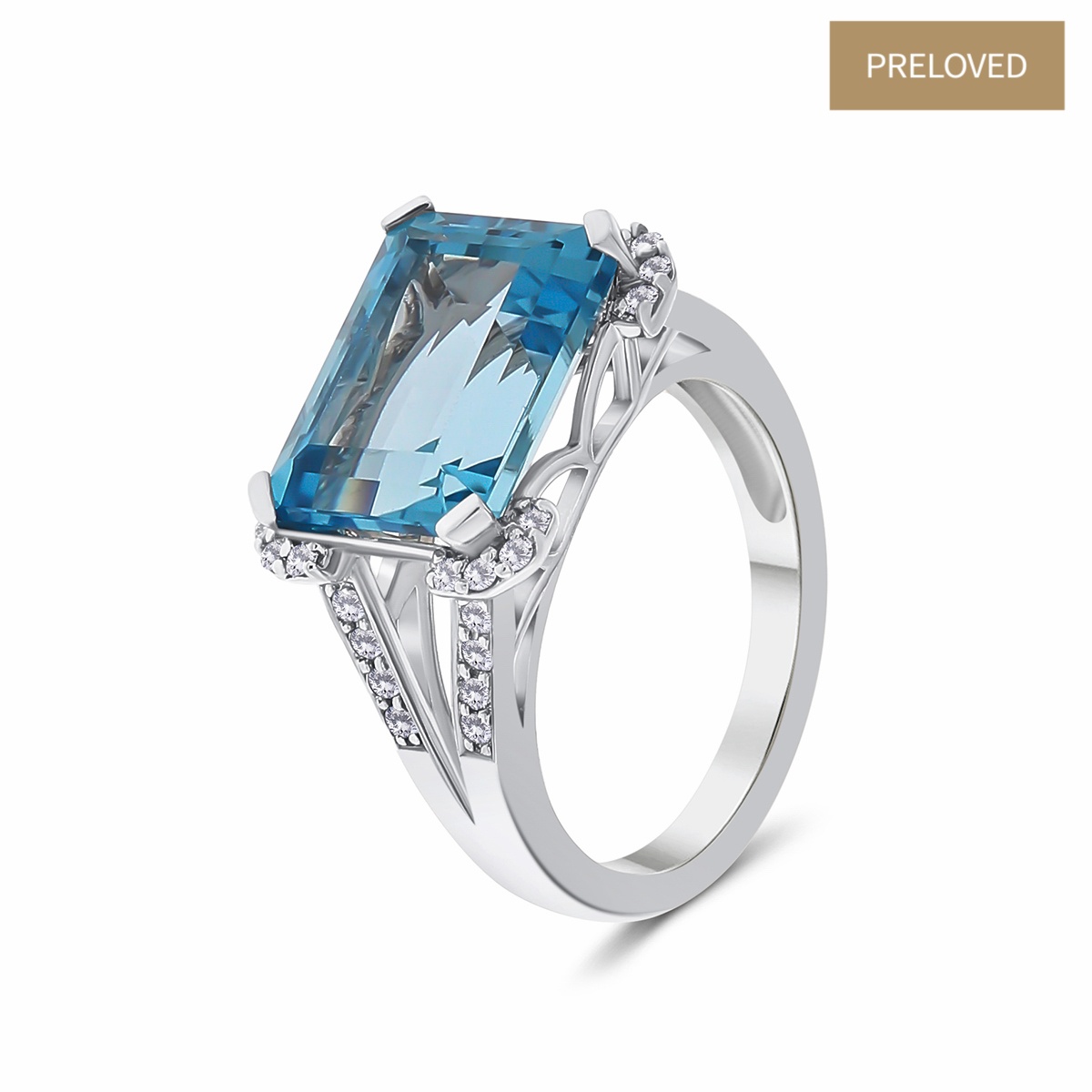 Inel din aur de 14k cu topaz natural de 6.10 ct și diamante naturale de 0.28 ct