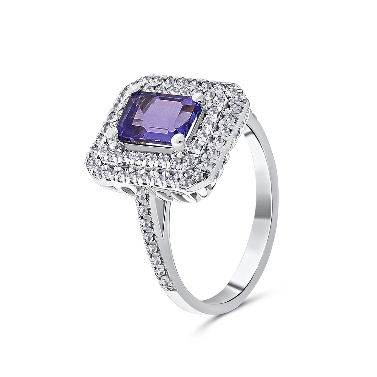 Inel din aur de 18k cu tanzanit natural de 1.25 ct și diamante naturale de 0.41 ct