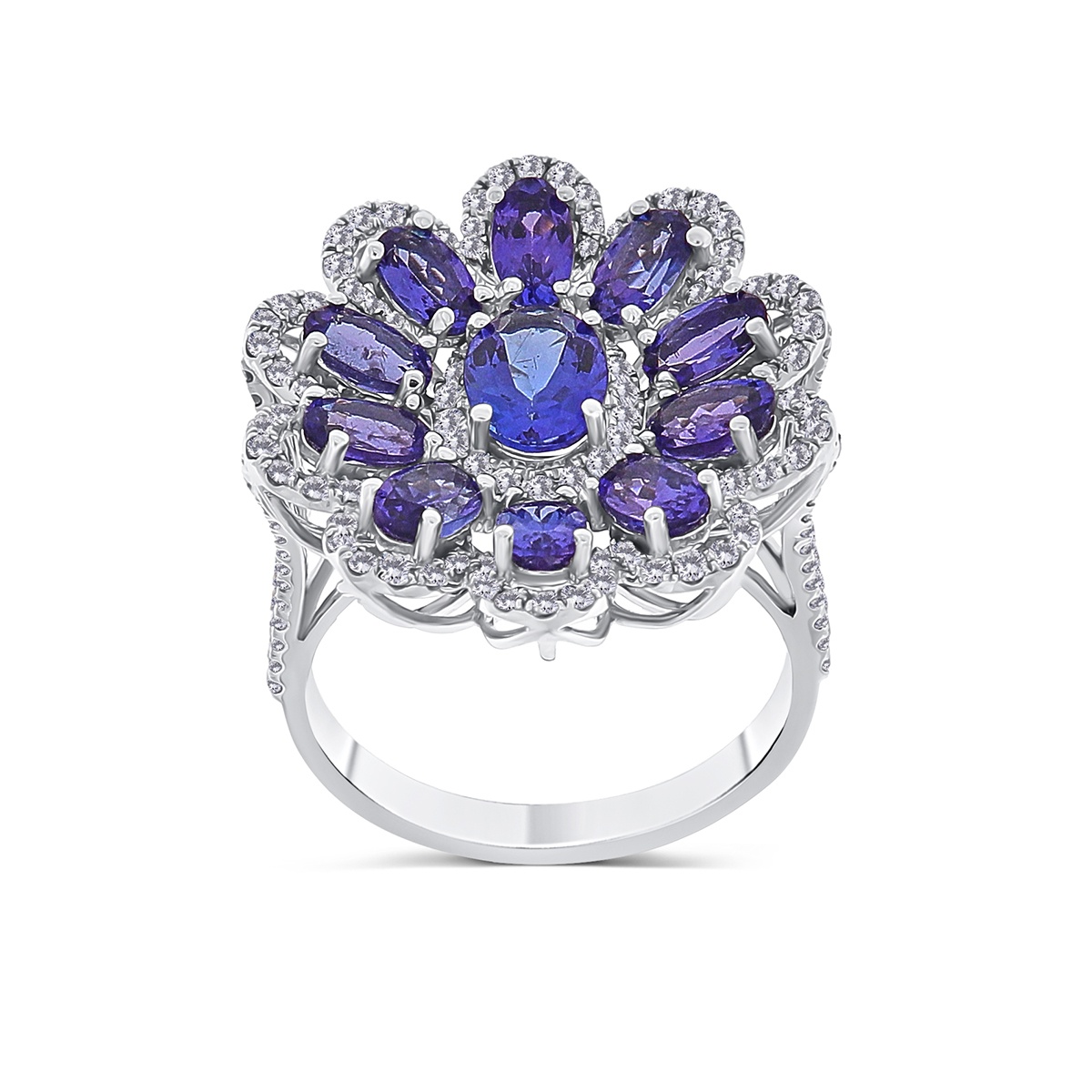 Inel din aur de 18k cu tanzanite naturale de 4.08 ct și diamante naturale de 0.70 ct - 2 | YEO