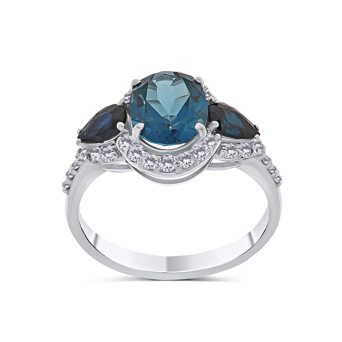 Inel din aur de 18k cu topaz natural de 2.36 ct, safire naturale de 0.80 ct și diamante naturale de 0.52 ct - 2 | YEO