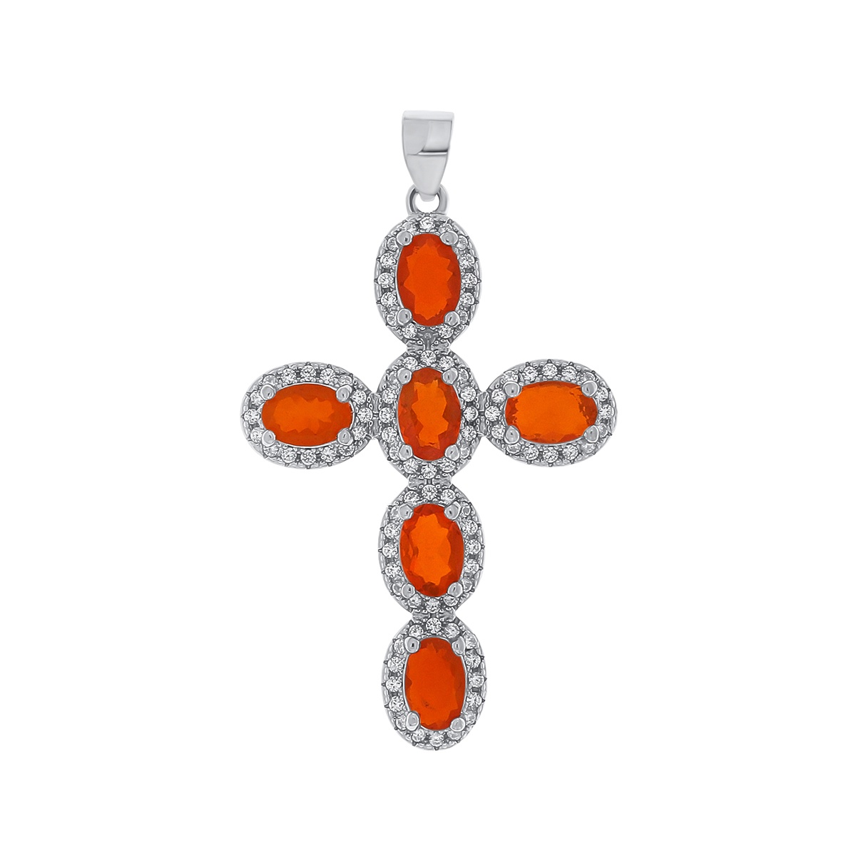 Pandantiv din argint cu opal și cubic zirconia - cruce