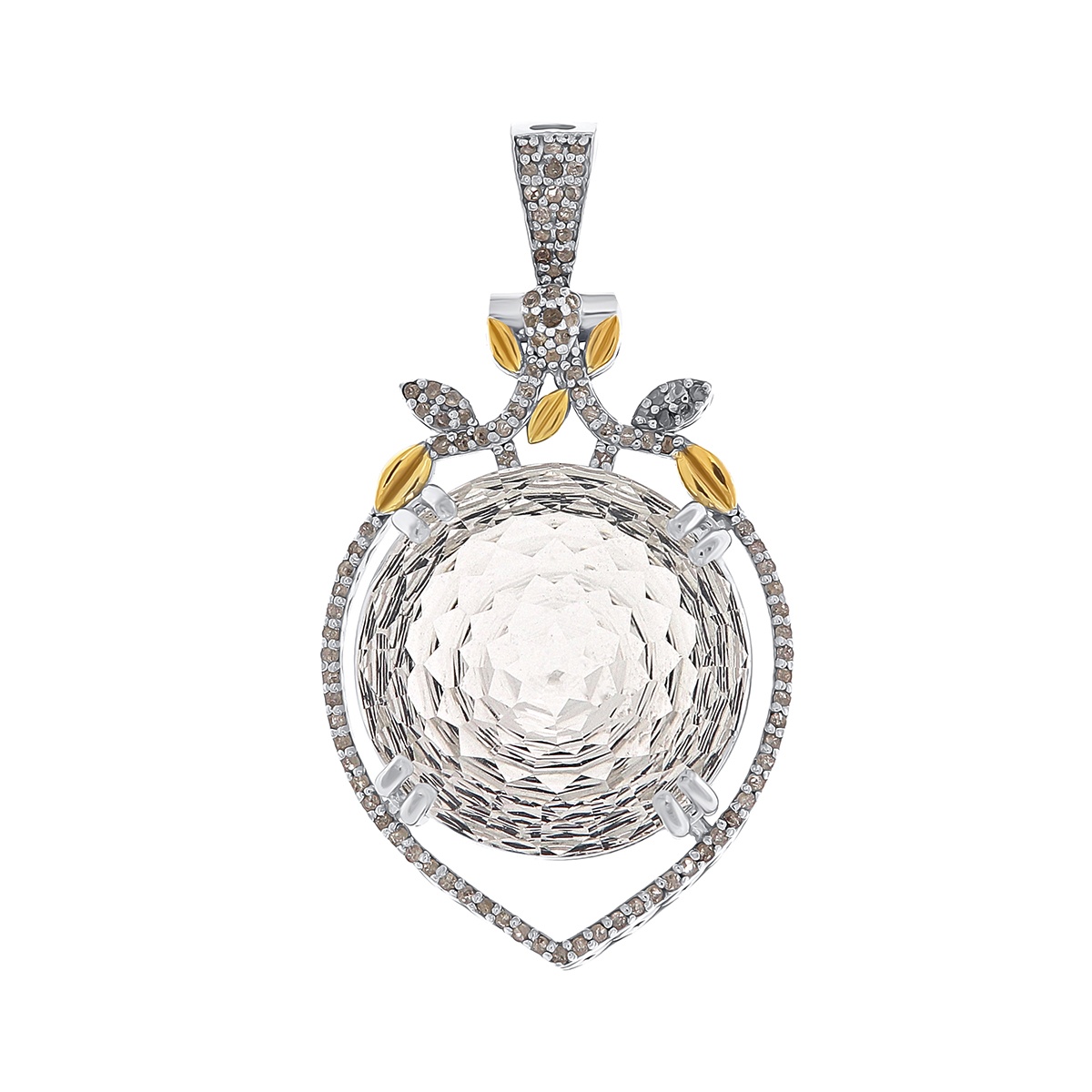 Pandantiv din argint cu piatră de cuarț naturală și diamante naturale