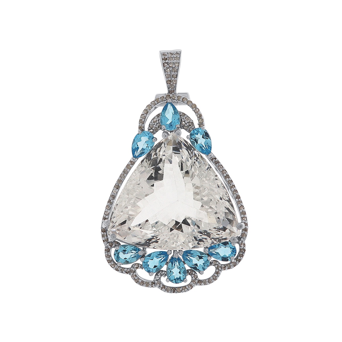 Pandantiv din argint cu topaz natural, cuarț natural și diamante naturale