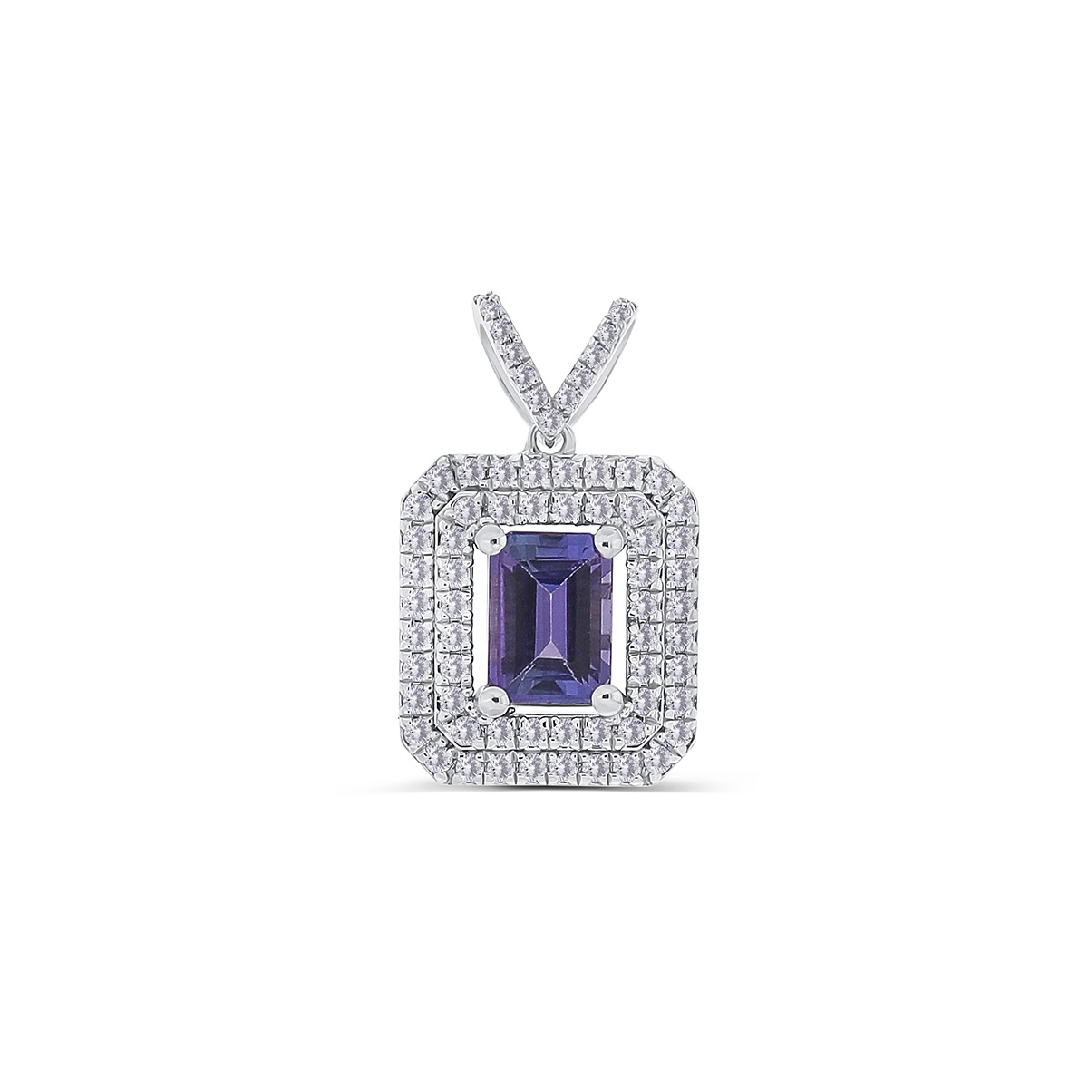 Pandantiv din aur alb de 18k cu diamante naturale de 0.32 ct si tanzanit natural de 1.08 ct