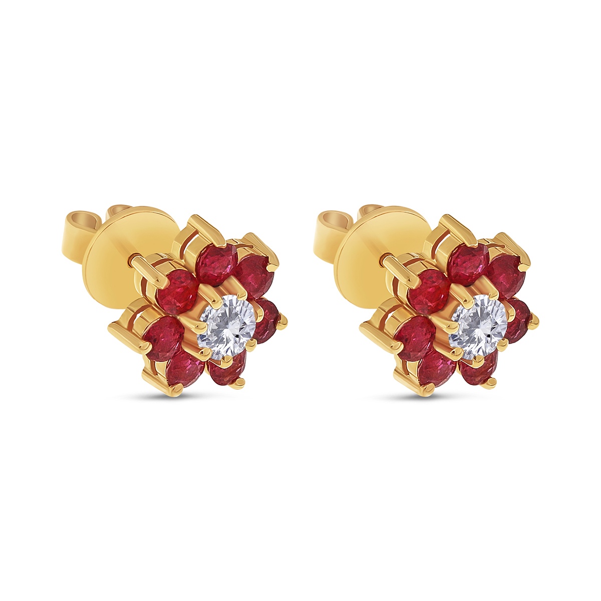 Cercei din aur de 14k cu diamante naturale de 0.44 ct și rubine naturale de 1.16 ct - 1 | YEO