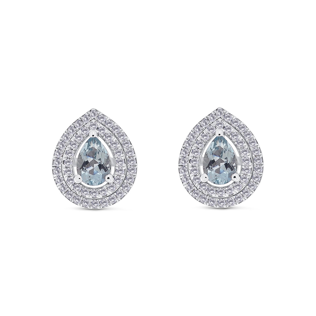 Cercei din aur de 18k cu diamante naturale de 0.75 ct și acvamarine naturale de 1.17 ct