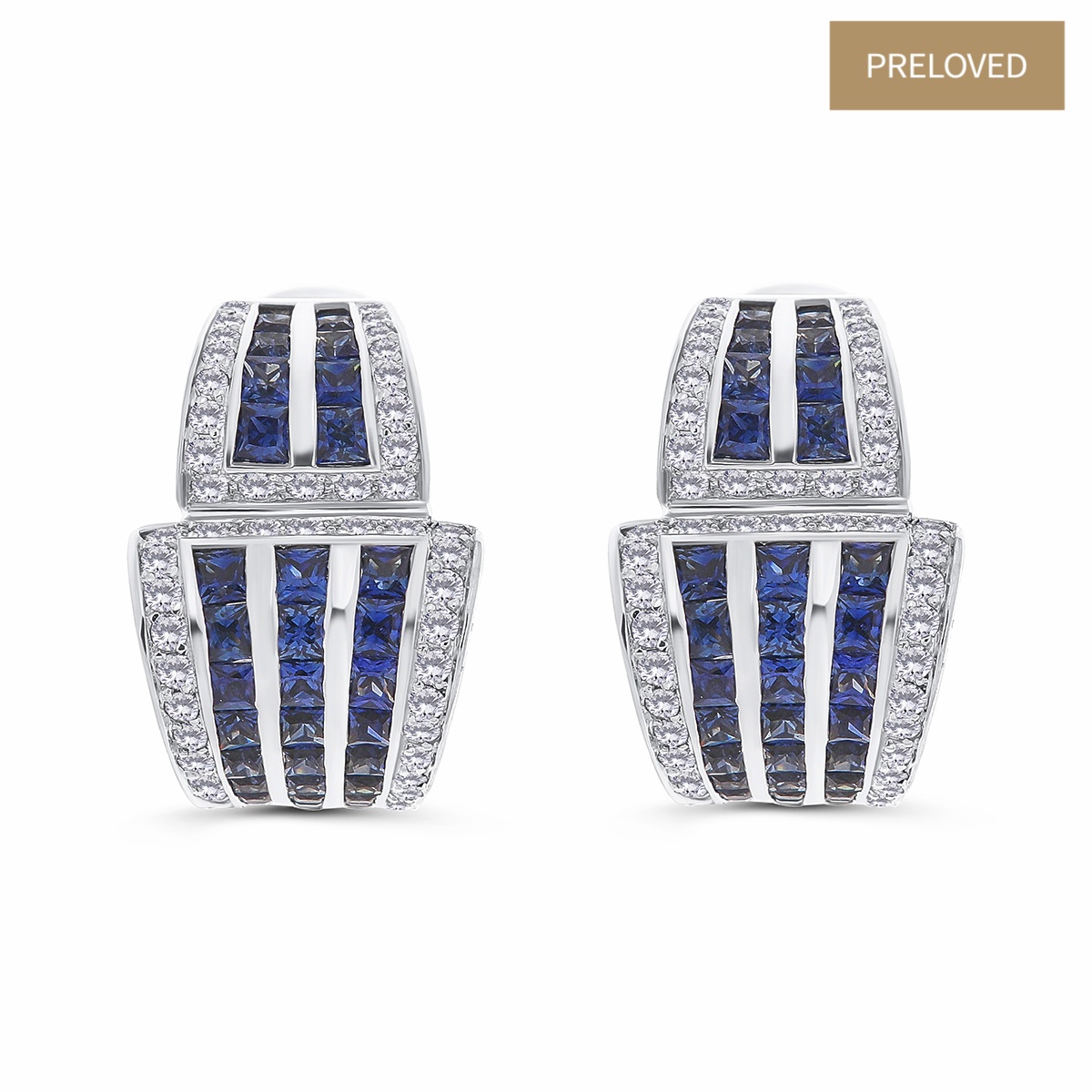 Cercei din aur de 18k cu diamante naturale de 1.37 ct și safire naturale de 4.88 ct