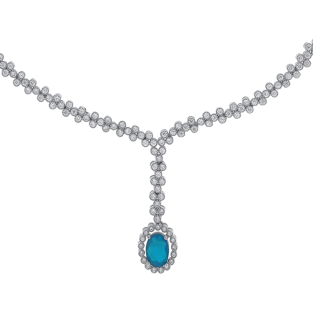 Colier din argint cu opal și cubic zirconia - 1 | YEO