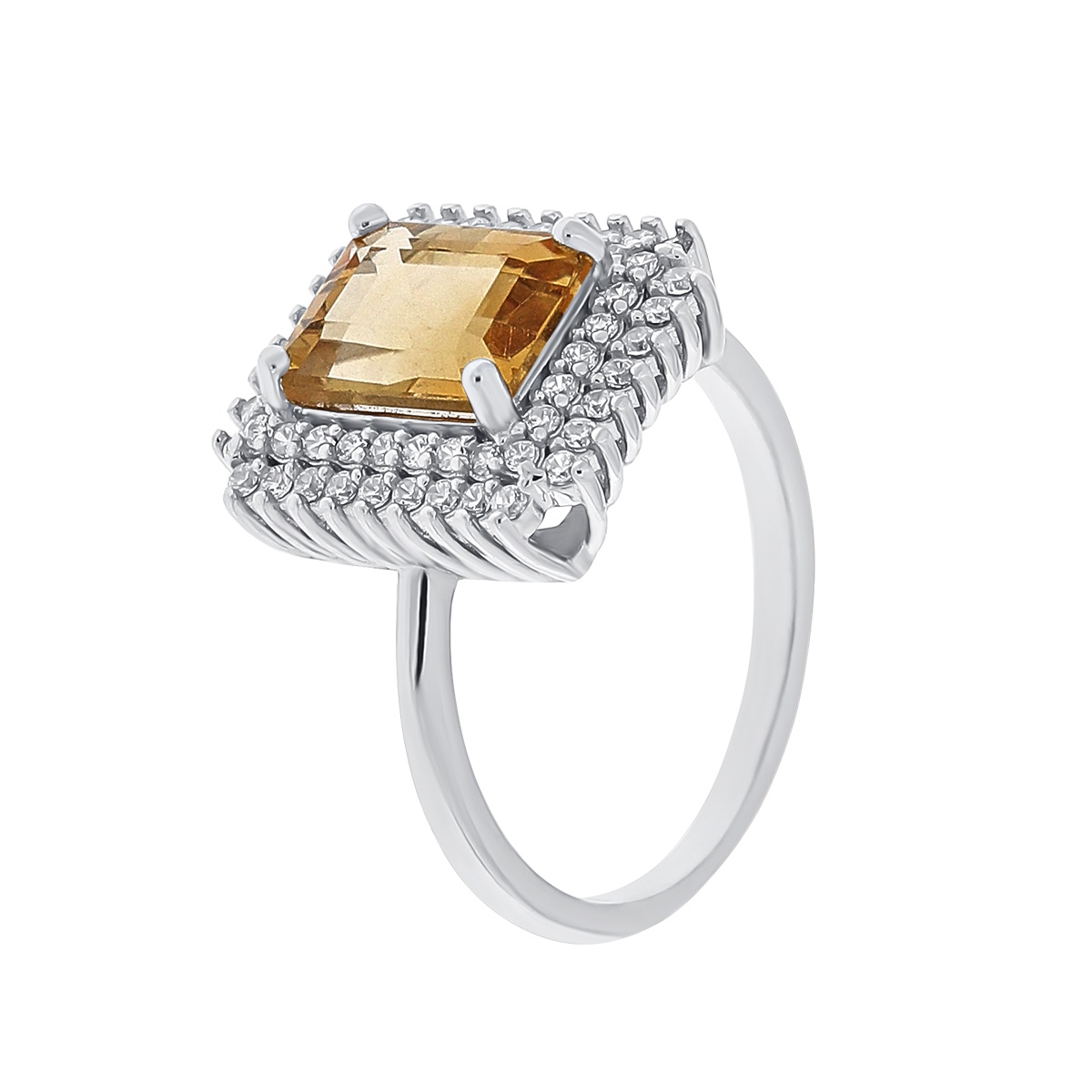 Inel din argint cu citrin și cubic zirconia