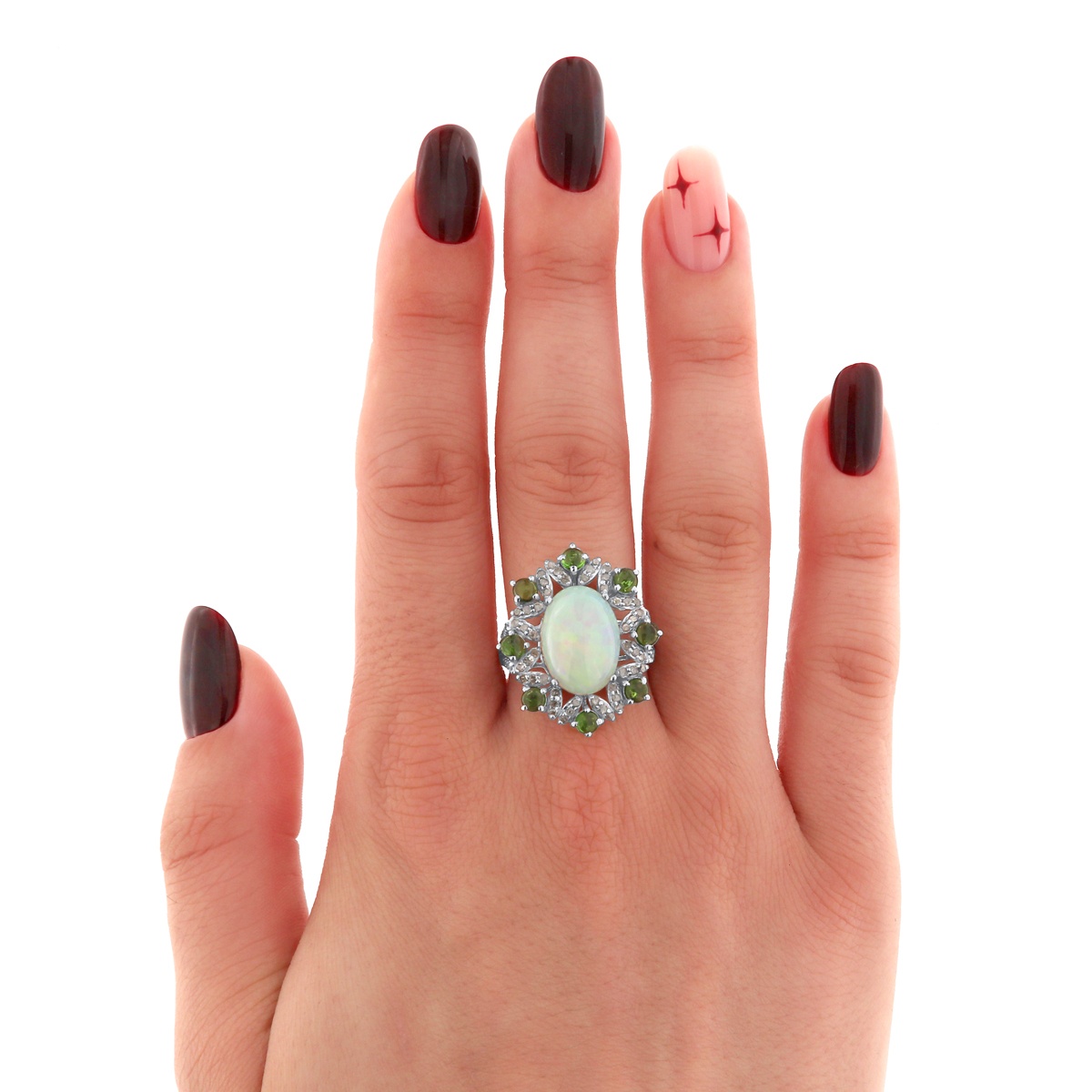 Inel din argint cu opal natural, diopsid și diamante naturale - 1 | YEO
