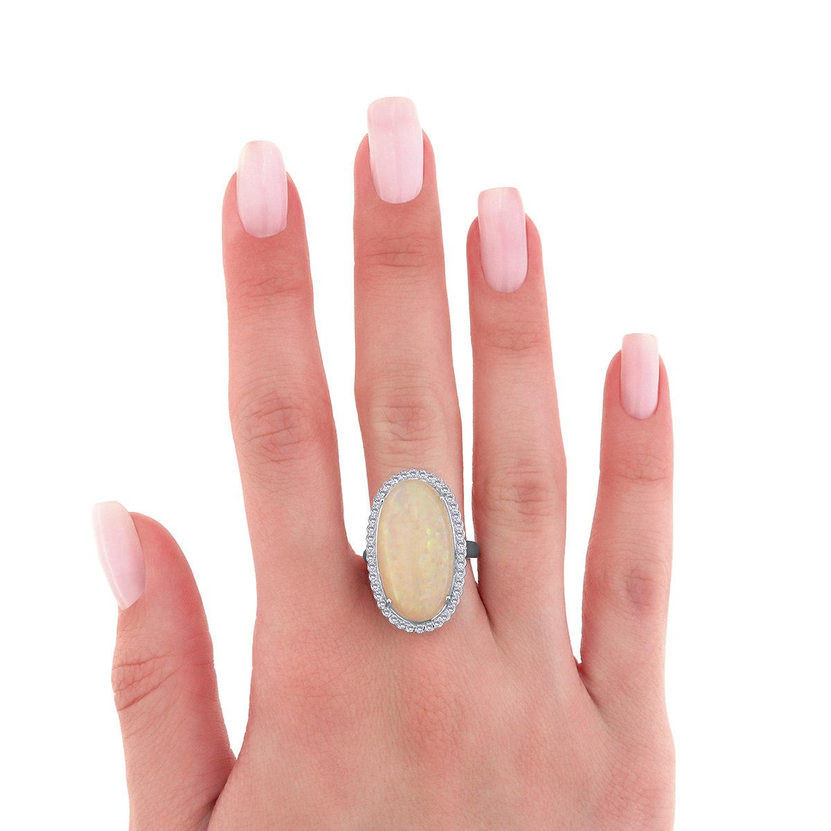 Inel din aur alb de 18k cu opal natural de 12.61 ct si diamante naturale de 0.59 ct - 3 | YEO