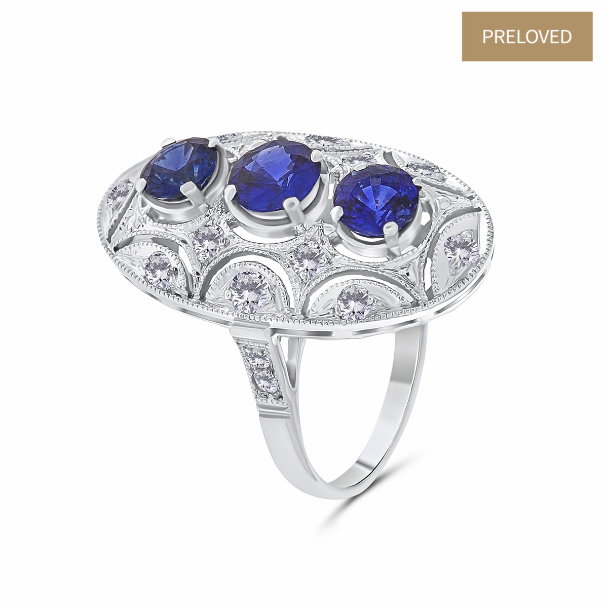 Inel din aur de 18k cu safire naturale de 1.85 ct și diamante naturale de 0.58 ct