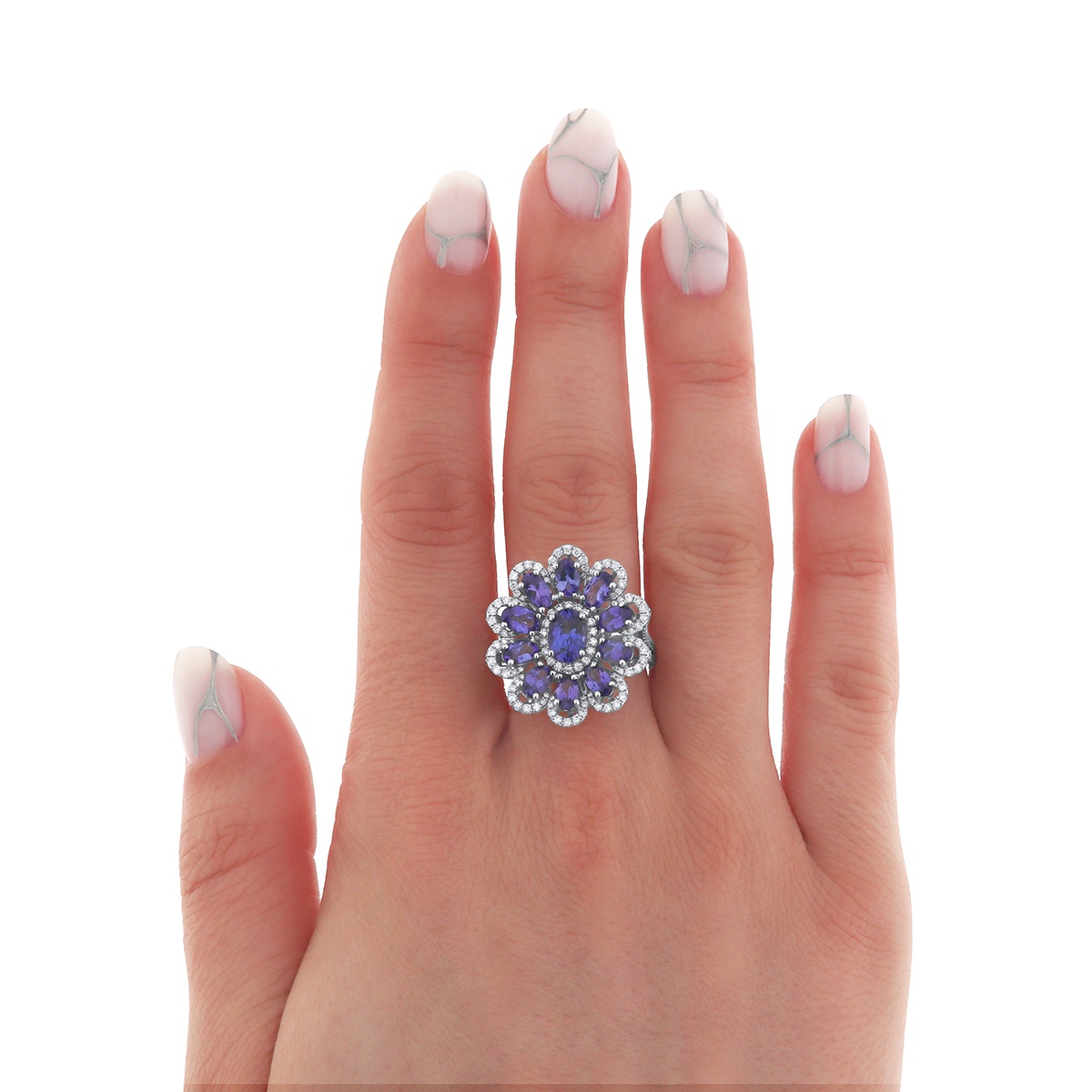 Inel din aur de 18k cu tanzanite naturale de 4.08 ct și diamante naturale de 0.70 ct - 3 | YEO