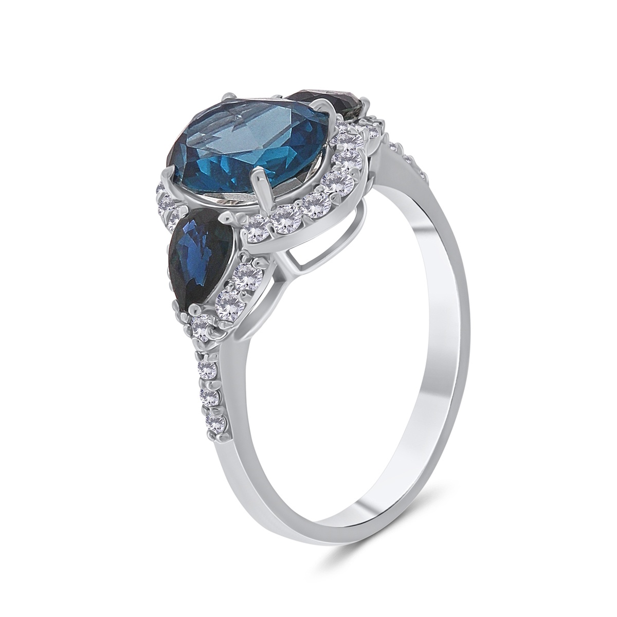 Inel din aur de 18k cu topaz natural de 2.36 ct, safire naturale de 0.80 ct și diamante naturale de 0.52 ct