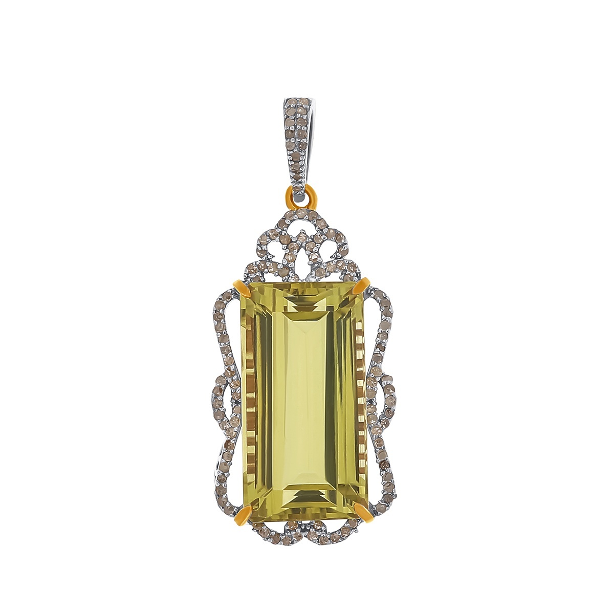 Pandantiv din argint cu piatra de cuart naturala si diamante naturale