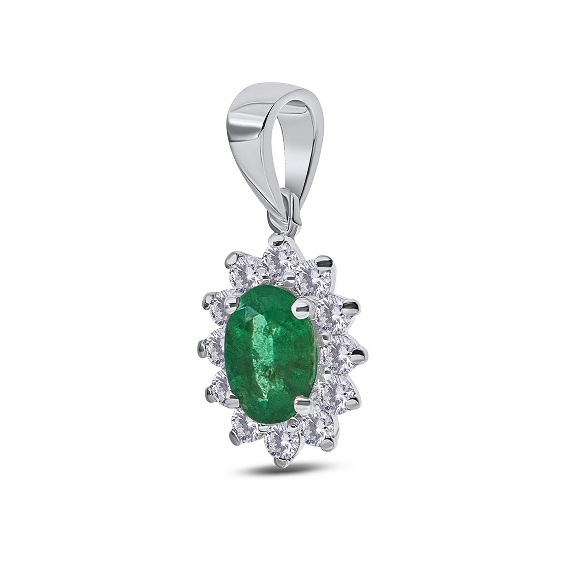 Pandantiv din aur alb de 18k cu smarald natural de 0.45 ct și diamante naturale de 0.22 ct - 1 | YEO