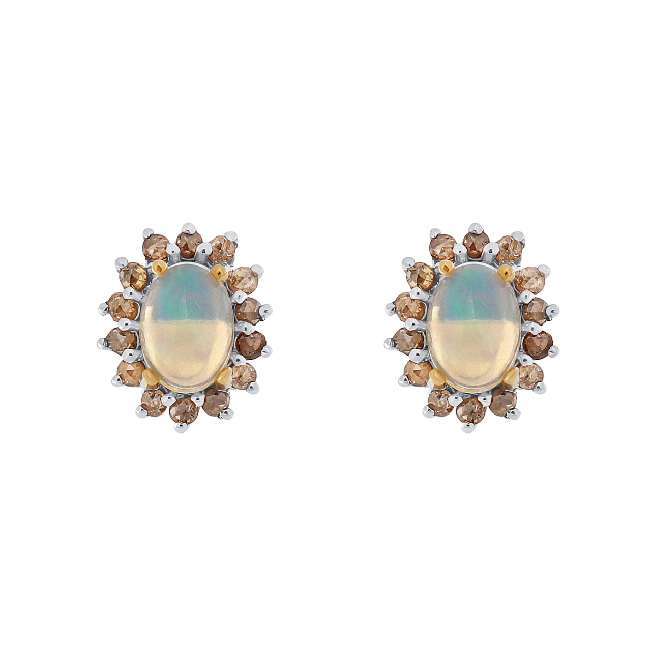 Cercei din argint cu opal natural și diamante naturale