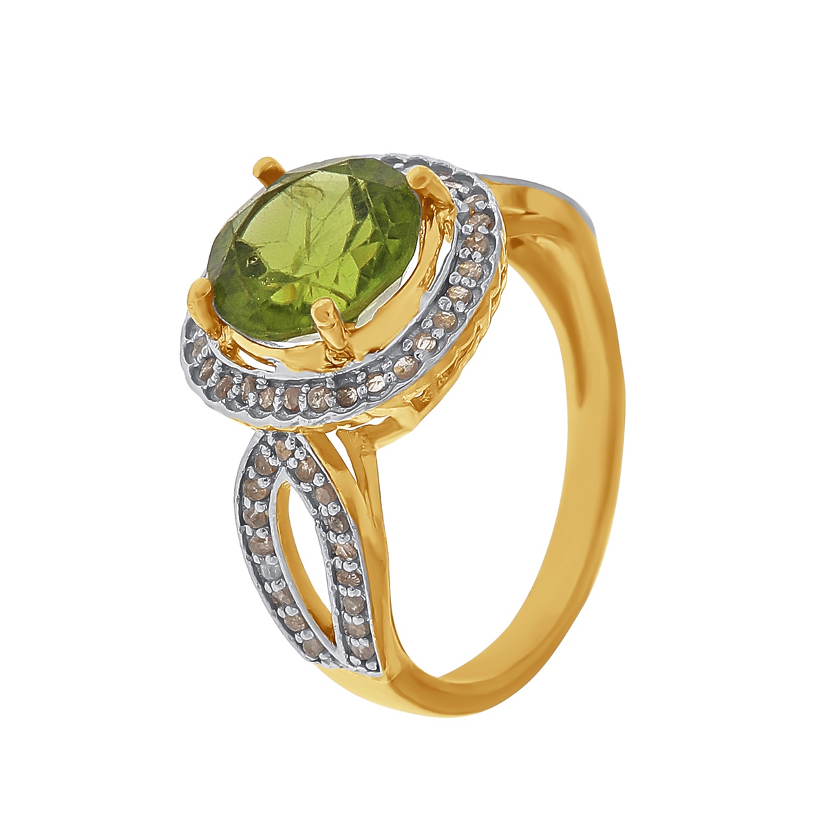 Inel din argint cu peridot natural și diamante naturale