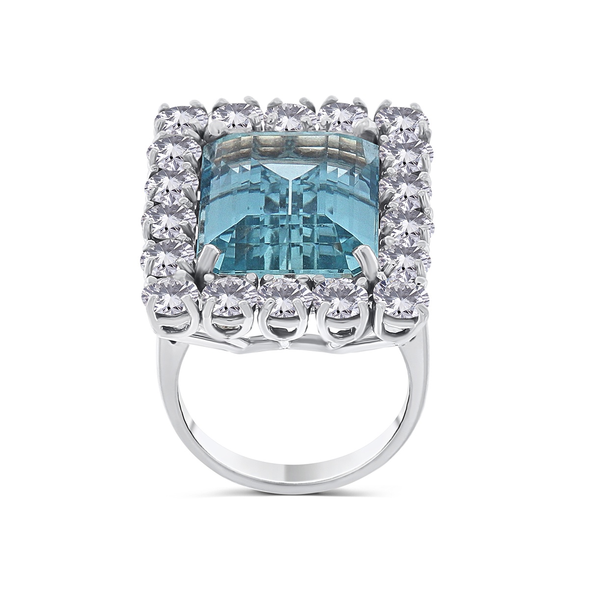 Inel din aur de 14k cu acvamarin natural de 9.50 ct și diamante naturale de 3.10 ct - 2 | YEO