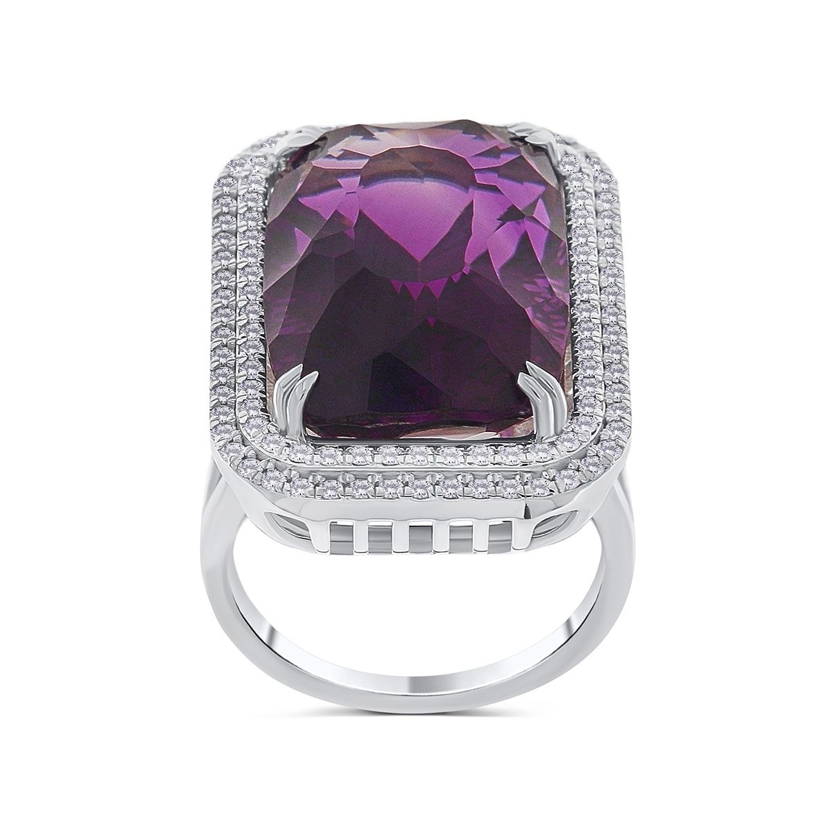 Inel din aur de 14k cu ametist natural de 19.29 ct și diamante naturale de 0.62 ct - 3 | YEO