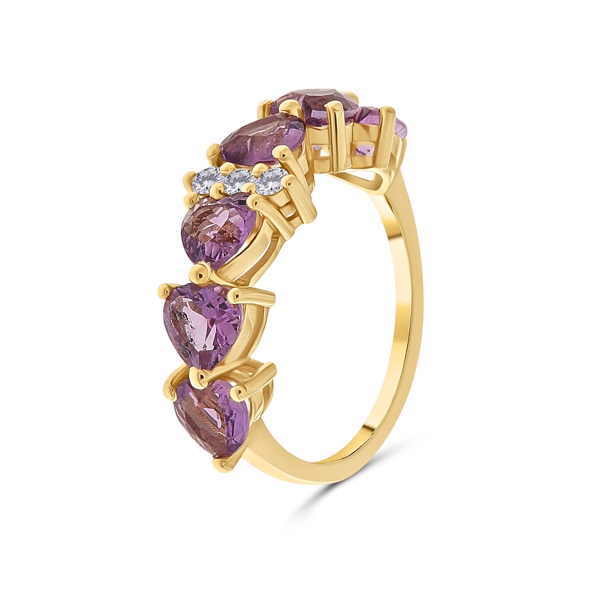 Inel din aur de 14k cu ametiste naturale de 2.40 ct și diamante naturale de 0.14 ct