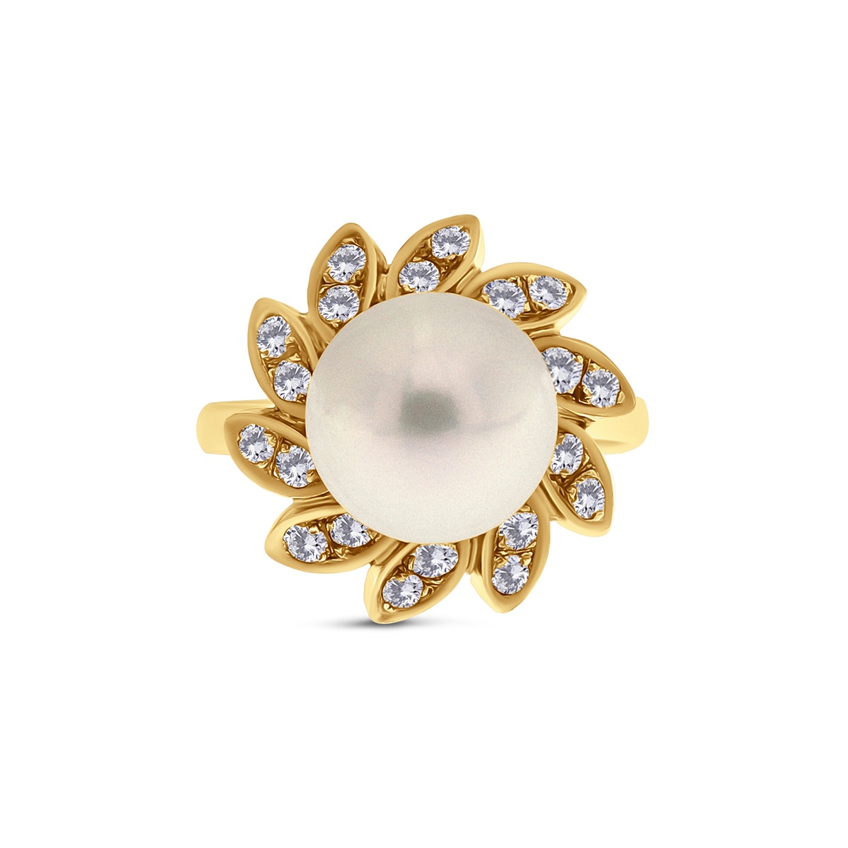 Inel din aur de 14k cu diamante naturale de 0.37 ct și perlă de cultură Akoya - 1 | YEO