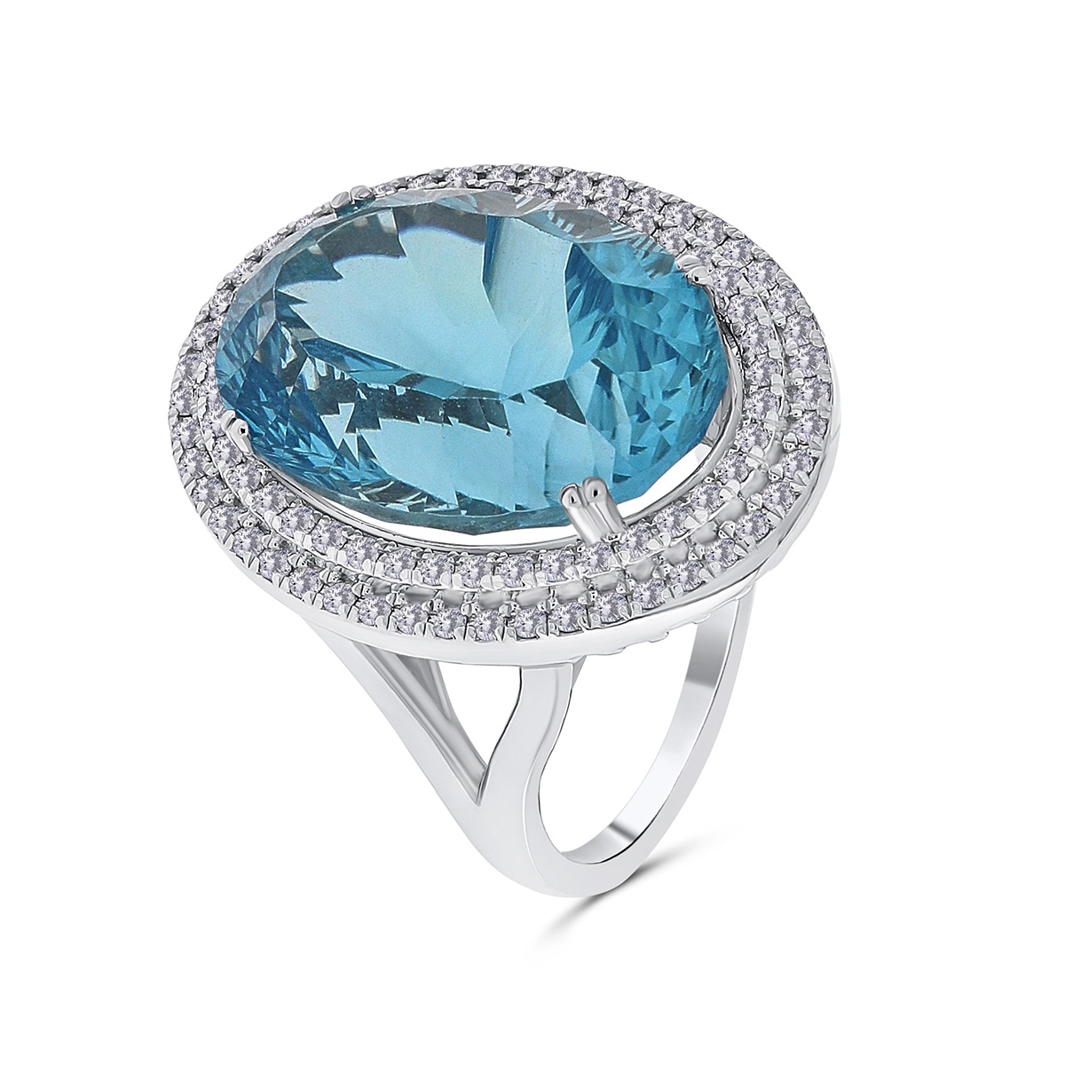 Inel din aur de 14k cu topaz natural de 18.23 ct și diamante naturale de 0.49 ct