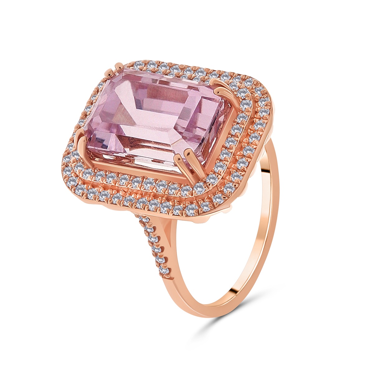 Inel din aur de 18k cu kunzit natural de 7.73 ct și diamante naturale de 0.51 ct