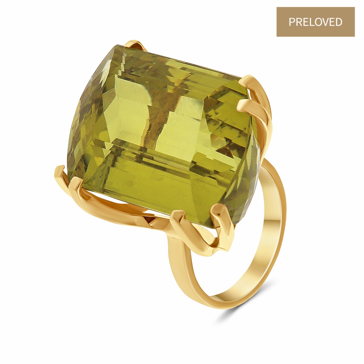 Inel din aur de 18k cu lemon cuarț natural de 47.80 ct