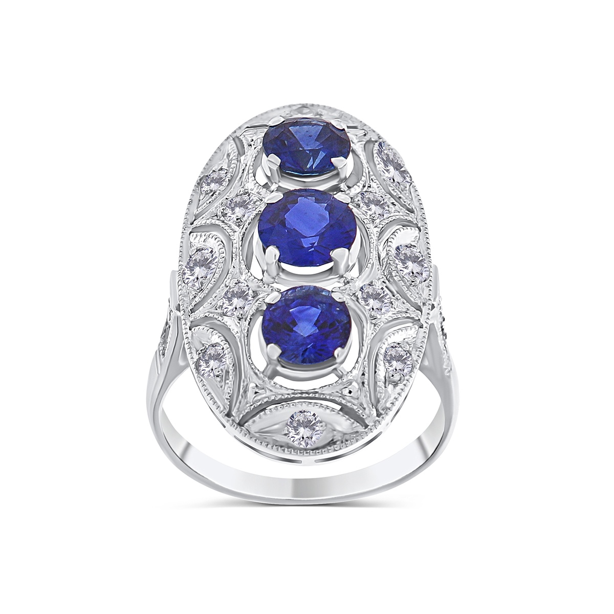 Inel din aur de 18k cu safire naturale de 1.85 ct și diamante naturale de 0.58 ct - 1 | YEO