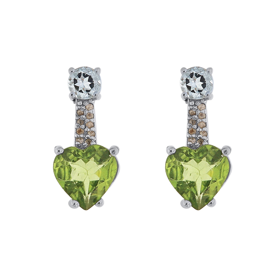 Cercei din argint cu acvamarine, peridote și diamante naturale