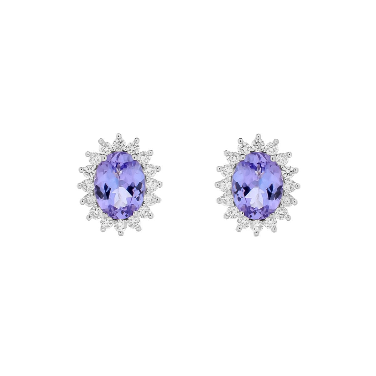 Cercei din aur alb de 18k cu tanzanite naturale de 2.34 ct si diamante naturale de 0.55 ct