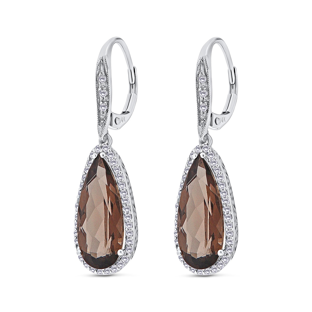 Cercei din aur de 14k cu diamante naturale de 0.52 ct și cuarturi naturale de 5.20 ct - 1 | YEO