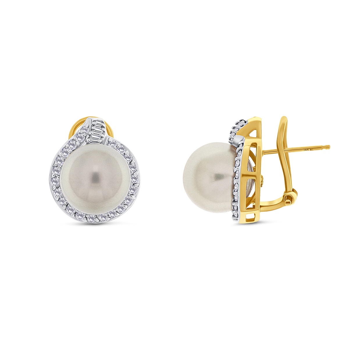 Cercei din aur de 14k cu perle de cultură South Sea și diamante naturale de 0.63 ct - 1 | YEO