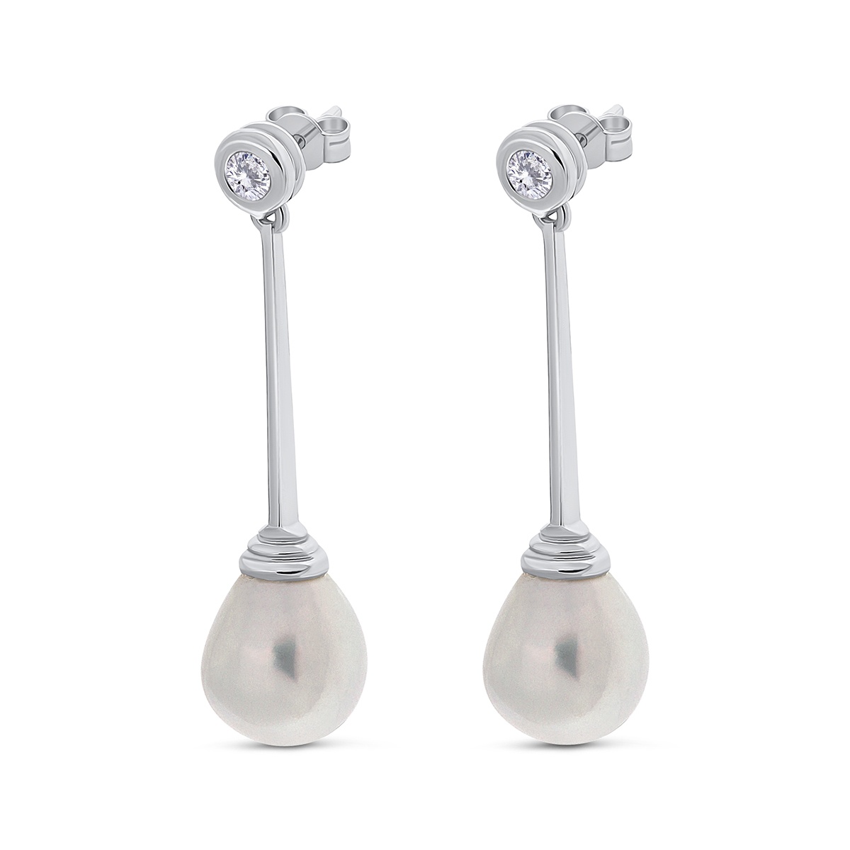 Cercei din aur de 18k cu perle de cultură South Sea și diamante naturale de 0.32 ct - 1 | YEO